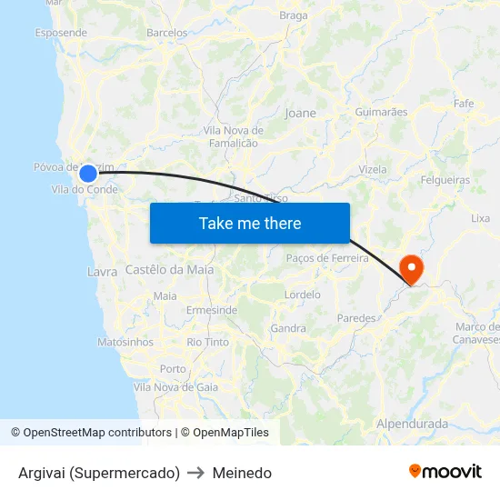 Argivai (Supermercado) to Meinedo map