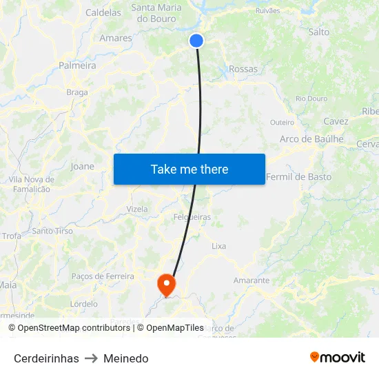 Cerdeirinhas to Meinedo map
