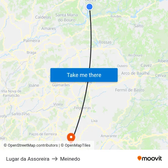 Lugar da Assoreira to Meinedo map