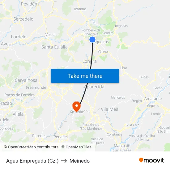 Água Empregada (Cz.) to Meinedo map