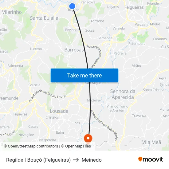 Regilde | Bouçó (Felgueiras) to Meinedo map