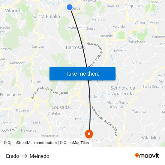 Eirado to Meinedo map