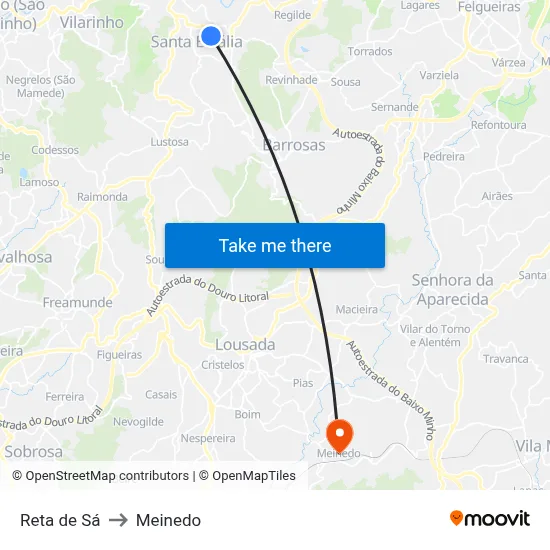 Reta de Sá to Meinedo map