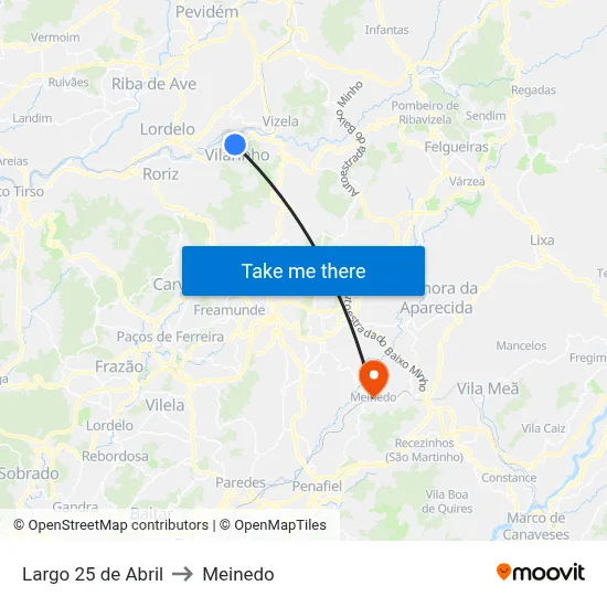 Largo 25 de Abril to Meinedo map