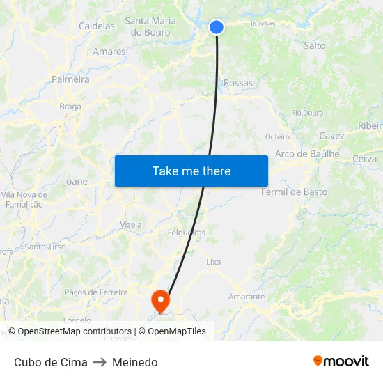 Cubo de Cima to Meinedo map