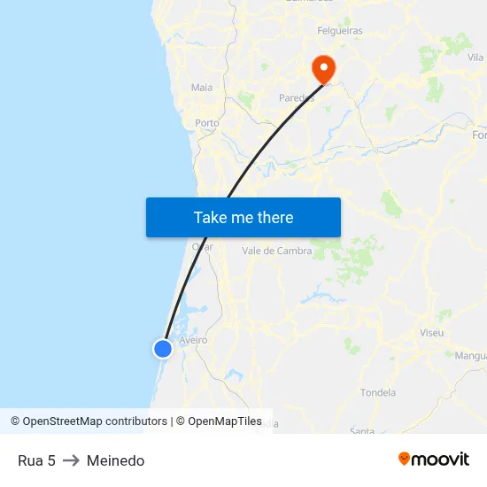 Rua 5 to Meinedo map