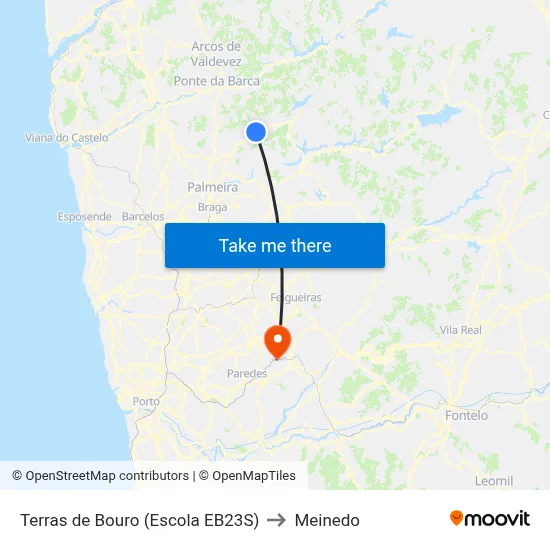 Terras de Bouro (Escola EB23S) to Meinedo map