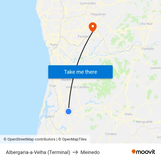 Albergaria-a-Velha (Terminal) to Meinedo map