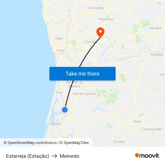 Estarreja (Estação) to Meinedo map