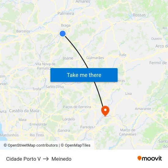 Cidade Porto V to Meinedo map