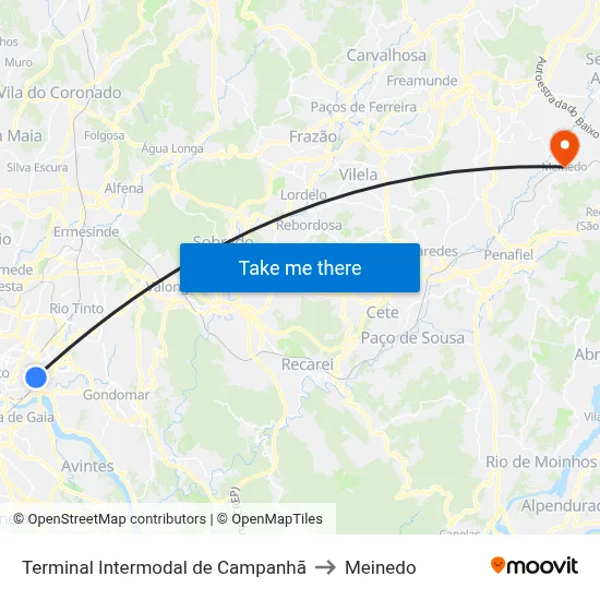 Terminal Intermodal de Campanhã to Meinedo map
