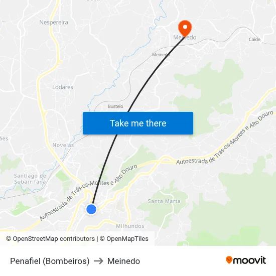 Penafiel (Bombeiros) to Meinedo map