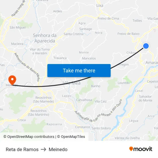 Reta de Ramos to Meinedo map