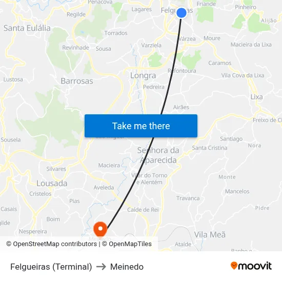 Felgueiras (Terminal) to Meinedo map