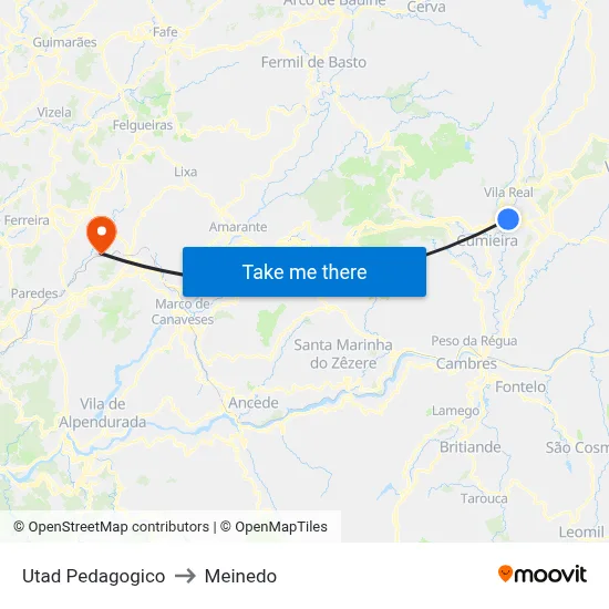 Utad Pedagogico to Meinedo map