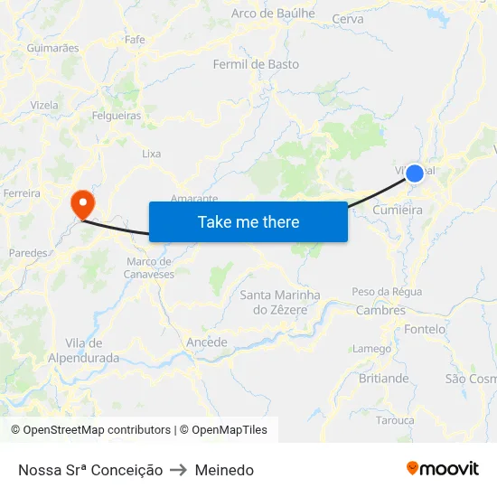 Nossa Srª Conceição to Meinedo map
