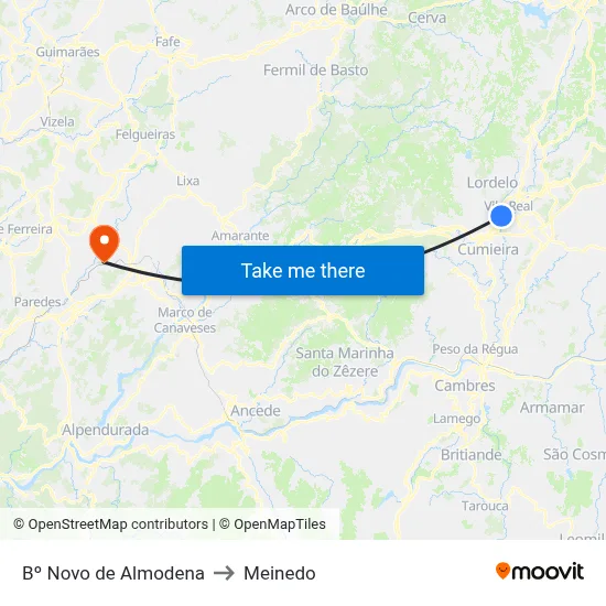 Bº Novo de Almodena to Meinedo map