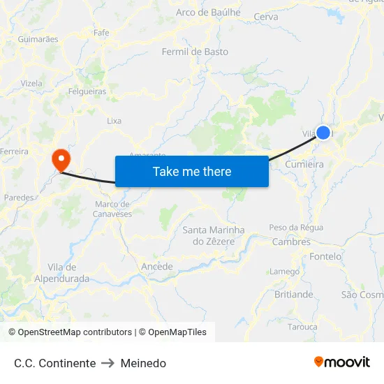 C.C. Continente to Meinedo map