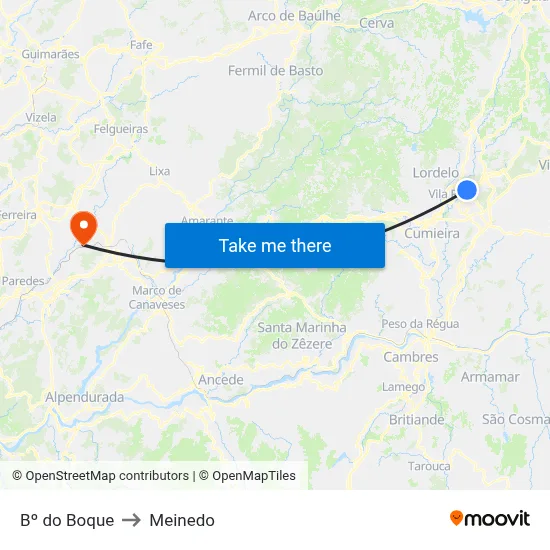 Bº do Boque to Meinedo map