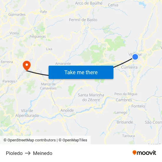 Pioledo to Meinedo map