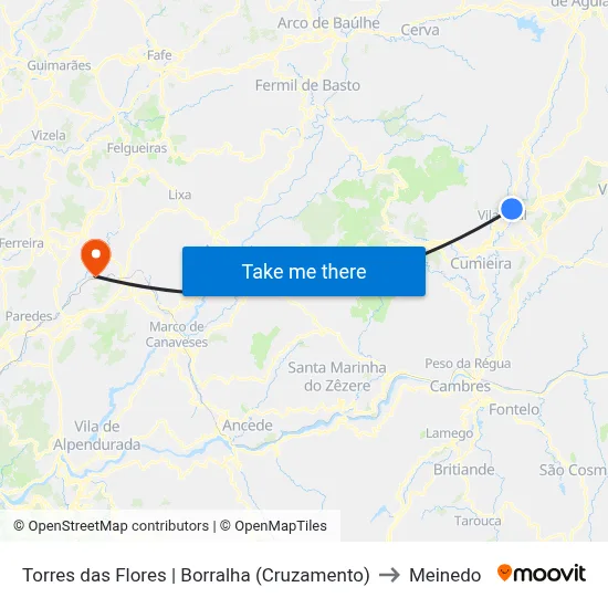 Torres das Flores | Borralha (Cruzamento) to Meinedo map