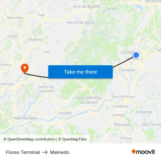 Flores Terminal to Meinedo map
