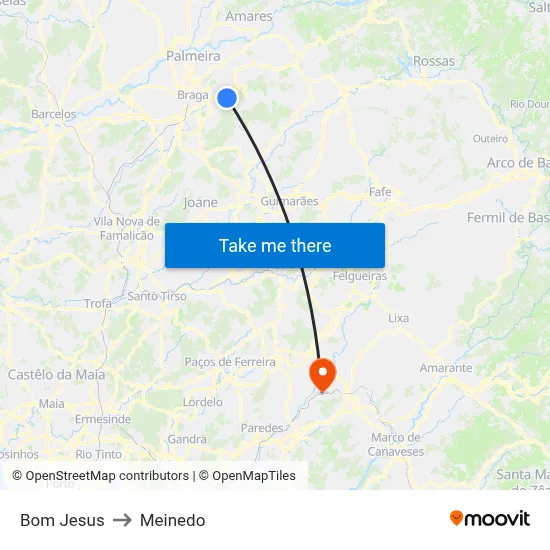 Bom Jesus to Meinedo map
