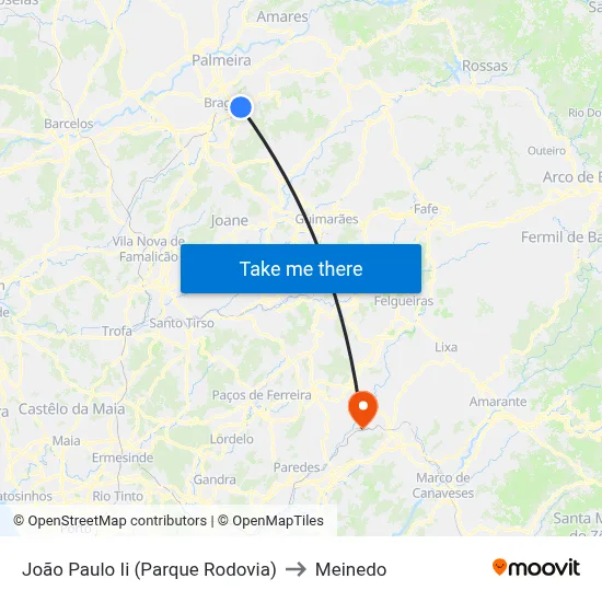 João Paulo Ii (Parque Rodovia) to Meinedo map