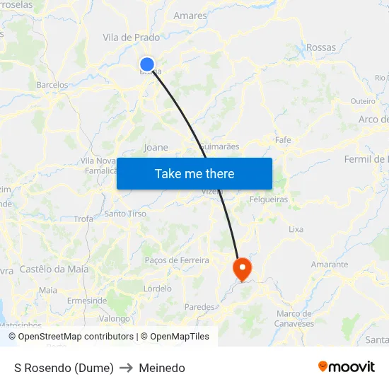 S Rosendo (Dume) to Meinedo map