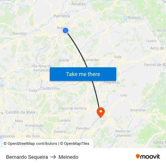 Bernardo Sequeira to Meinedo map