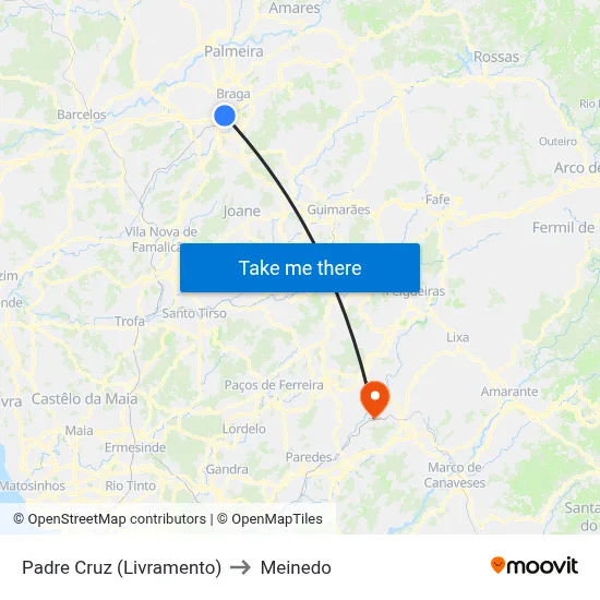 Padre Cruz (Livramento) to Meinedo map