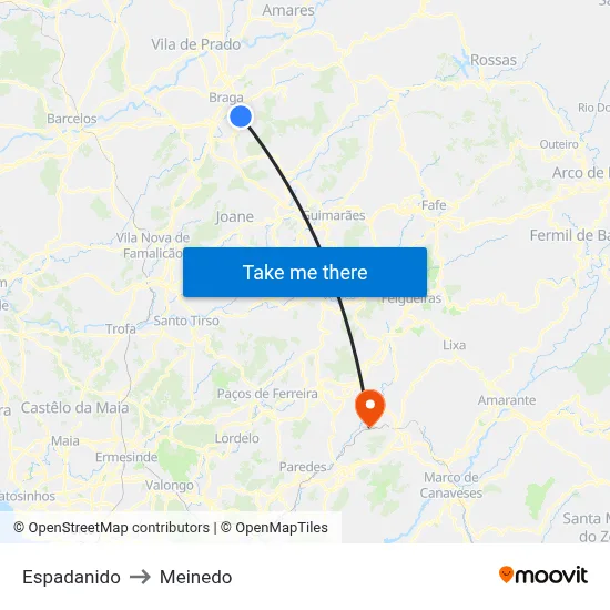 Espadanido to Meinedo map