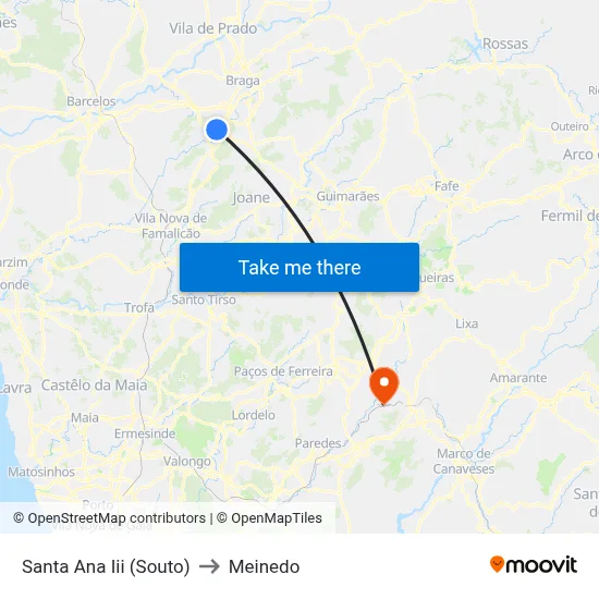 Santa Ana Iii (Souto) to Meinedo map