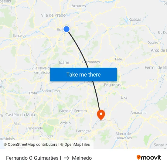 Fernando O Guimarães I to Meinedo map