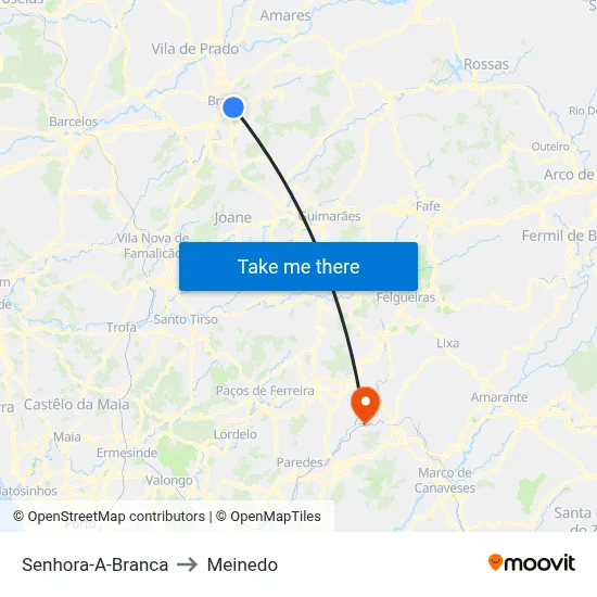 Senhora-A-Branca to Meinedo map