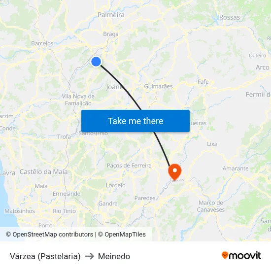Várzea (Pastelaria) to Meinedo map