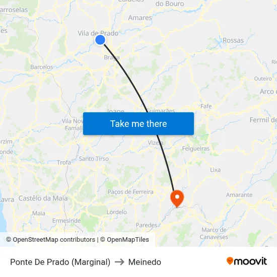 Ponte De Prado (Marginal) to Meinedo map