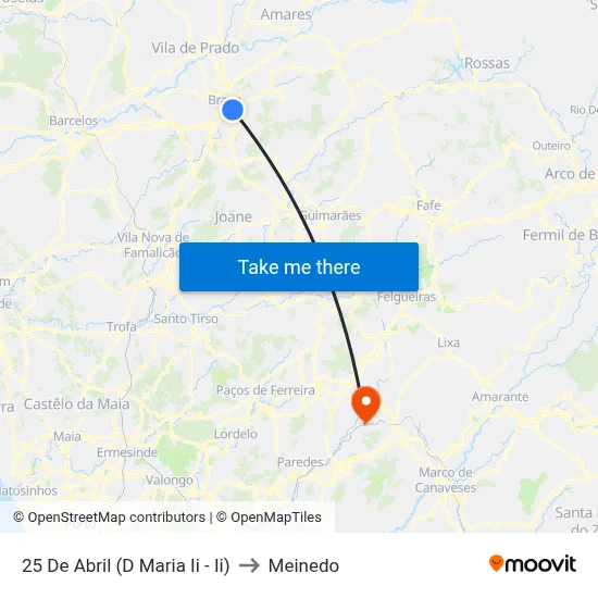 25 De Abril (D Maria Ii - Ii) to Meinedo map