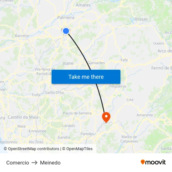 Comercio to Meinedo map