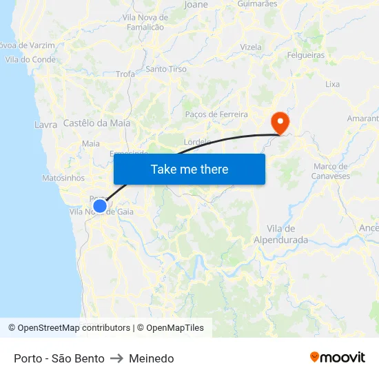 Porto - São Bento to Meinedo map