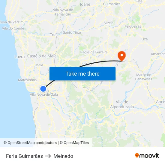 Faria Guimarães to Meinedo map