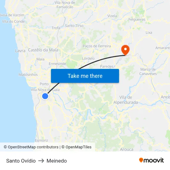 Santo Ovídio to Meinedo map