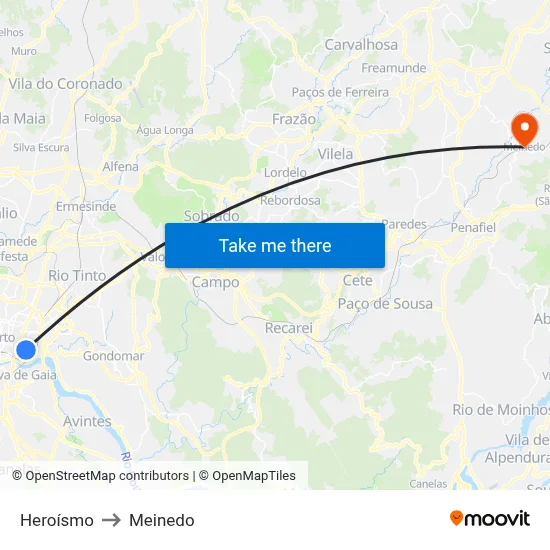 Heroísmo to Meinedo map