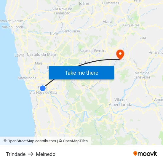 Trindade to Meinedo map