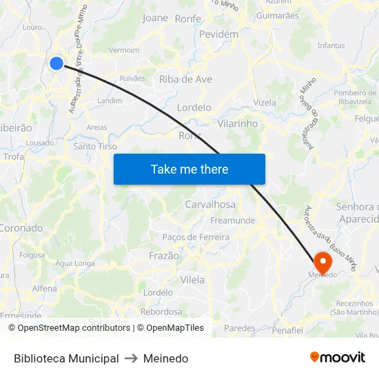Biblioteca Municipal to Meinedo map