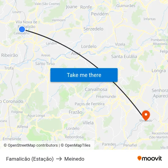 Famalicão (Estação) to Meinedo map