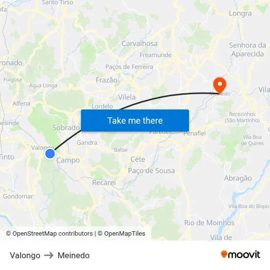 Valongo to Meinedo map