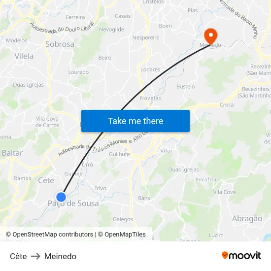 Cête to Meinedo map