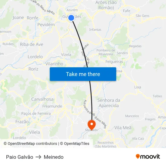 Paio Galvão to Meinedo map