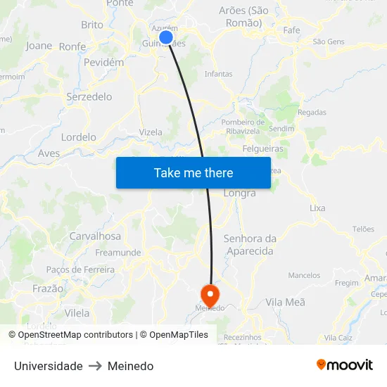 Universidade to Meinedo map